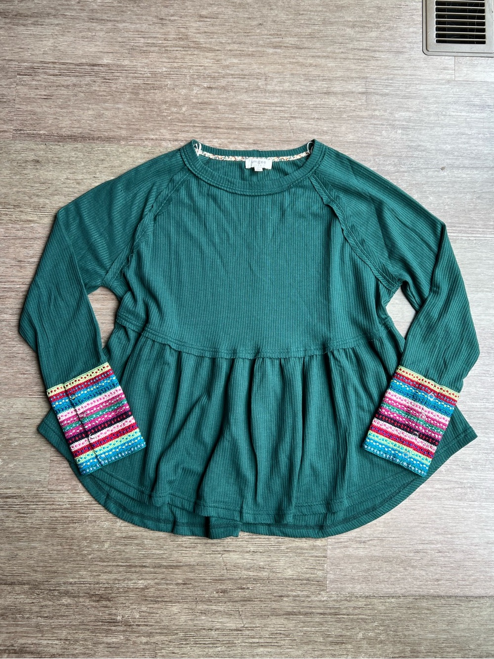 Embroidered Waffle Knit Ruffle Babydoll Top